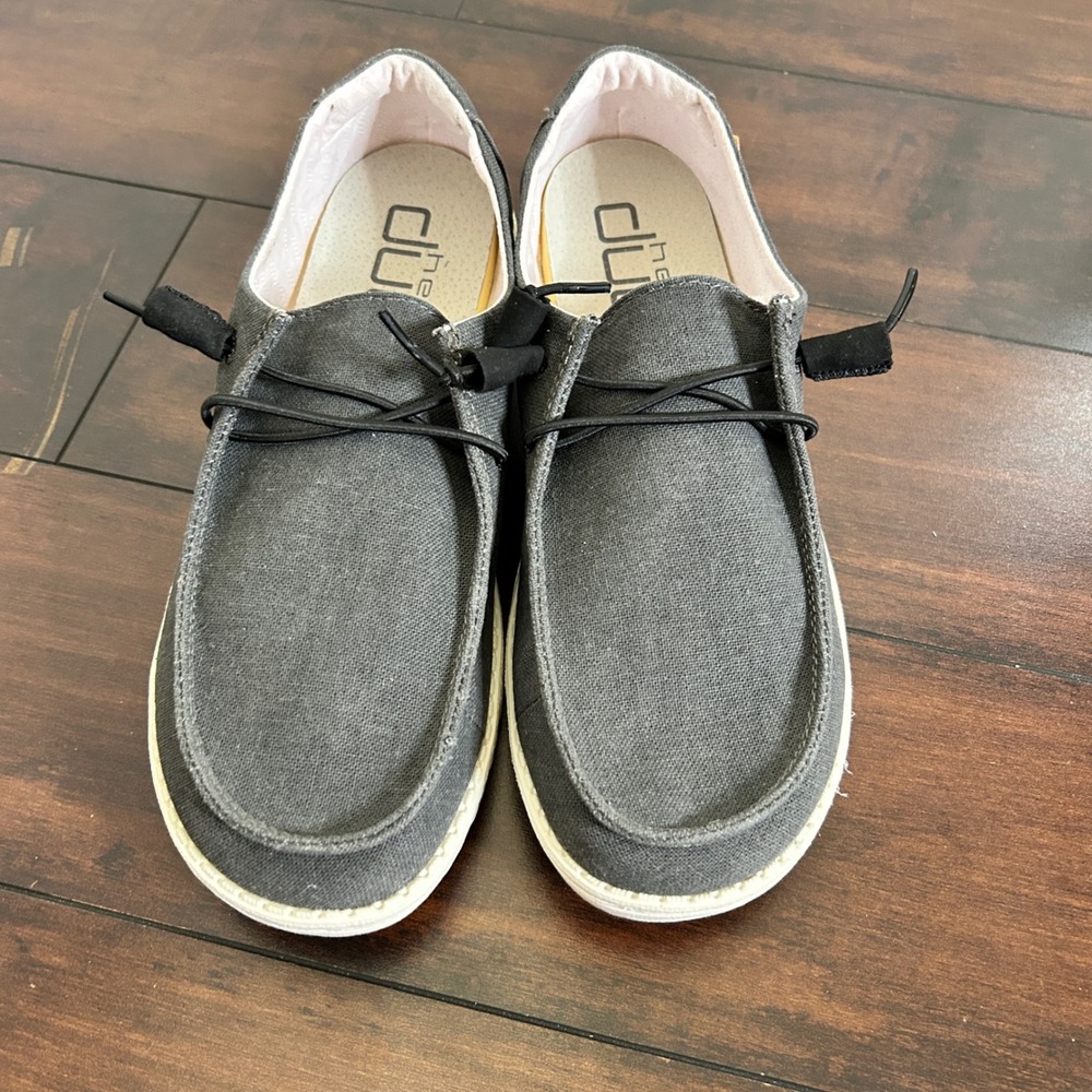 Hey Dude Wendy Loafers Women 8 Grey Good Casual Canvas Slip On Boat Shoes